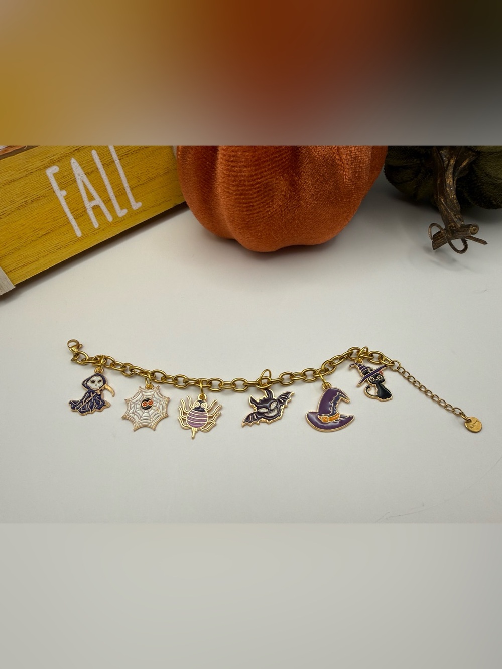 NEW Halloween Charm Bracelets with Gold Stainless Steel Chain